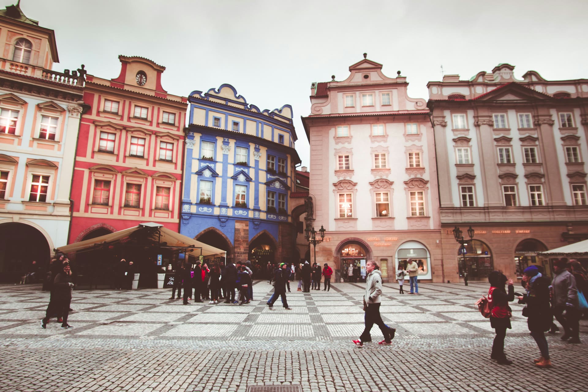 Prague's Old Town Square with its historic gabled buildings
