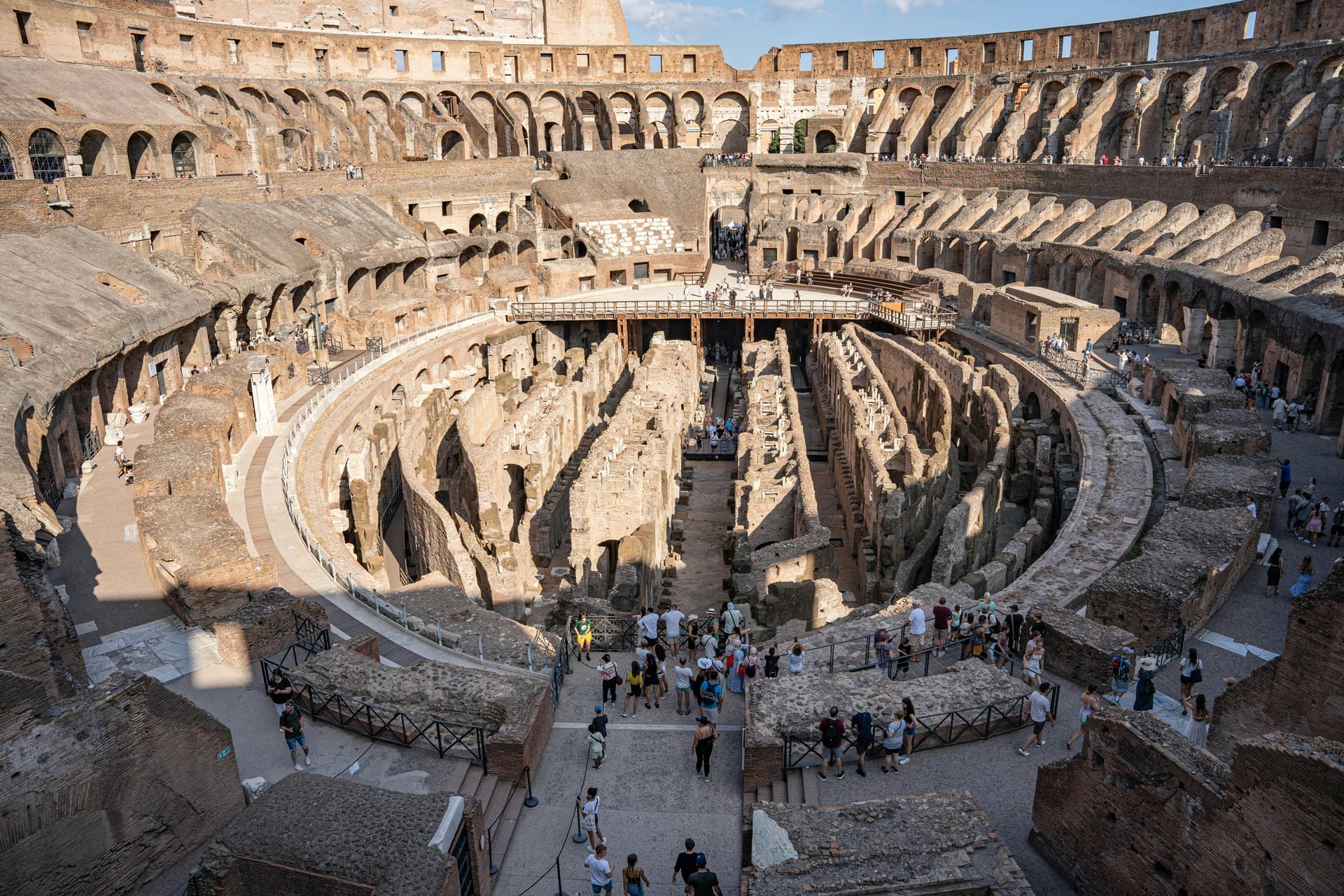 Interior of the Colosseum arena floor and hypogeum in Rome