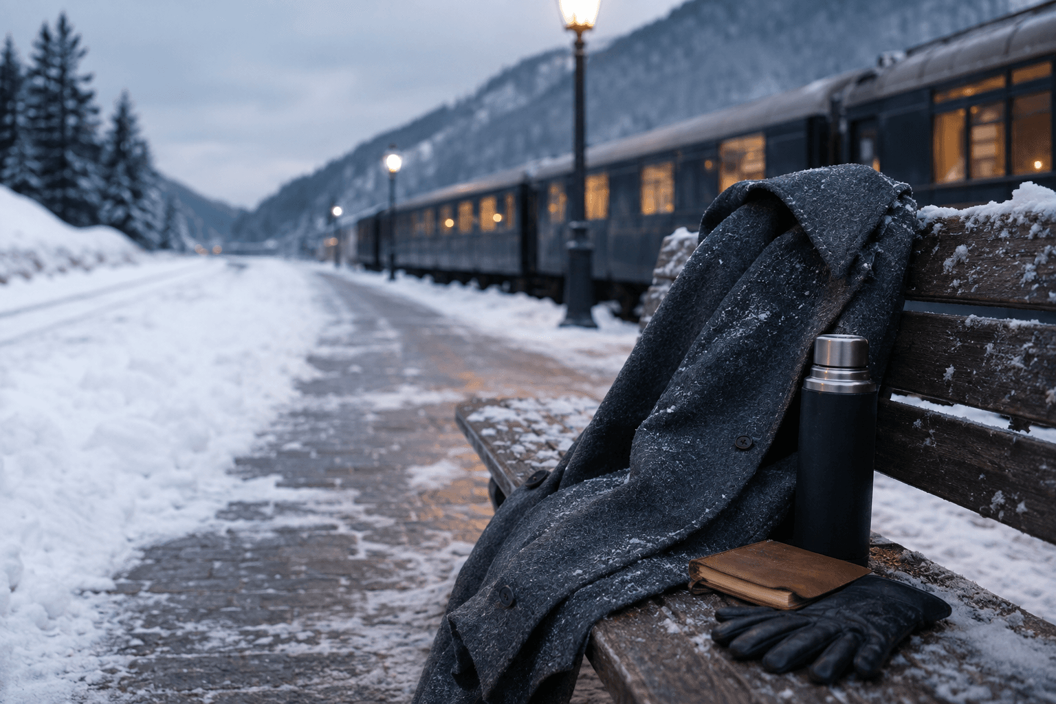 Train tracks running through a snow-covered landscape